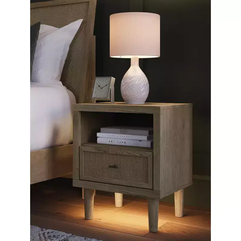 Modern Nightstand with USB and Wireless Charging – Two-Tone Brown