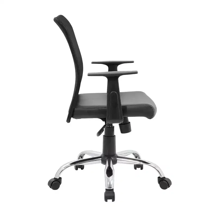 Fixed Arm Budget Mesh Task Chair Black - Boss Office Products: Chrome Base, Pneumatic Lift, Locking Tilt Control