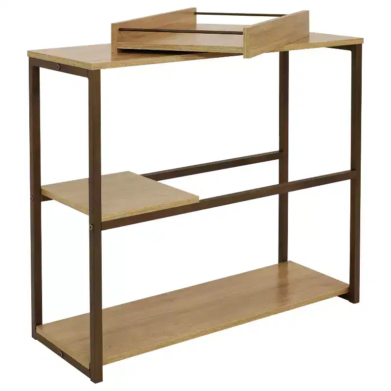 Sunnydaze Industrial-Style, 3-Shelf Sofa Table with Removable Serving Tray - Brown - 28.25 in