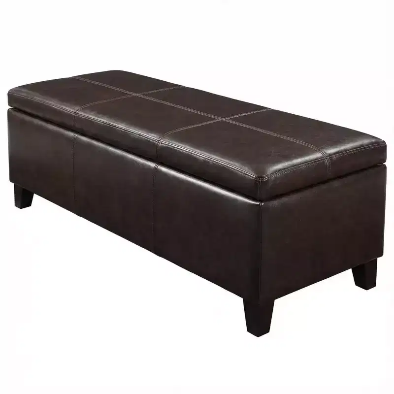 Zeus & Ruta 50.25 Rectangular Storage Ottoman Bench in Distressed Brown Faux Leather, Lift-Top