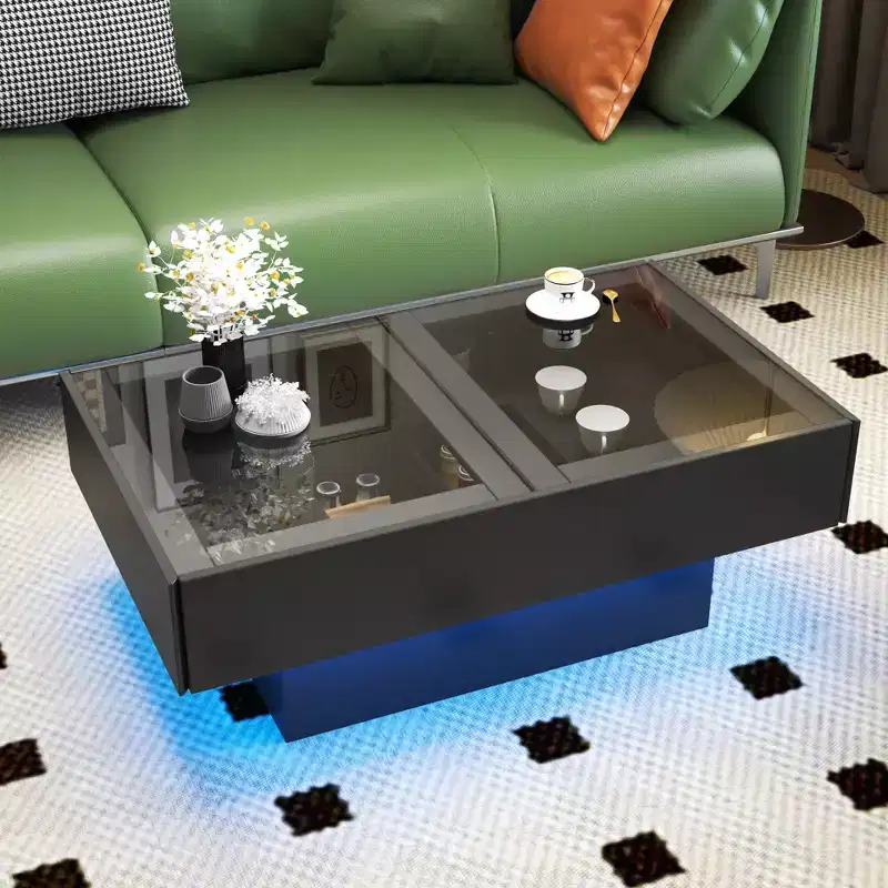 Modern Rectangle Storage Coffee Table with Sliding Tabletop