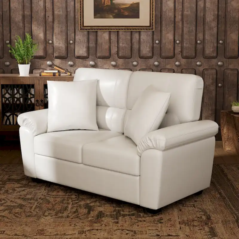 Upholstered Living Room Set, 4 Pieces - Faux Leather Chair, Loveseat, sofa with Ottoman