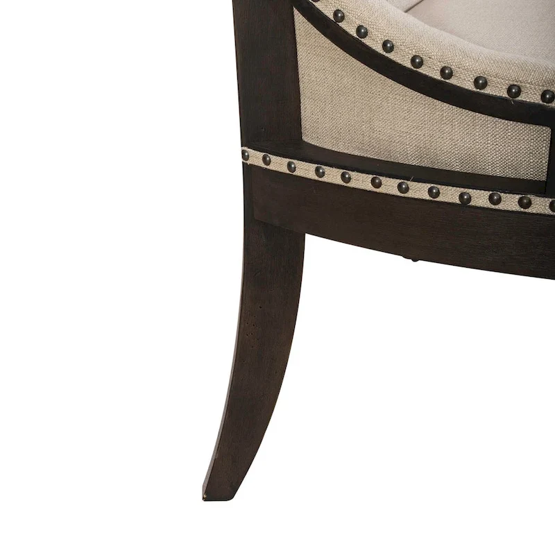 Black Upholstered Shelter Dining Bench with Tufted Back and Nail Head Trim