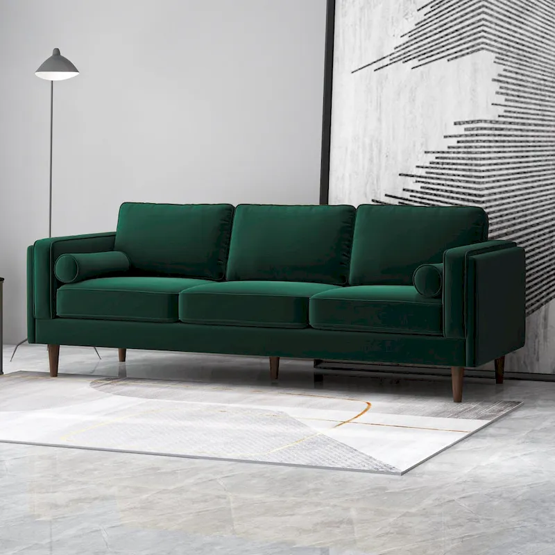 Flavia Mid Century Modern Pillow Back Velvet Sofa