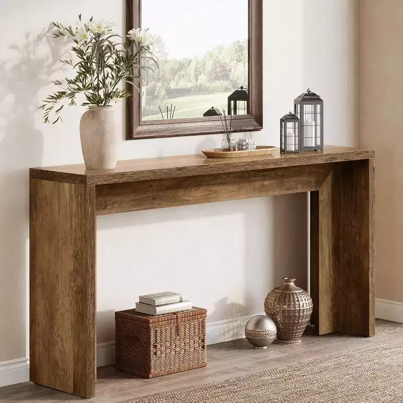Lantine 55-Inch Farmhouse Console Table, Wooden Couch Table with Storage, Narrow Long Entryway Hallway Table for Living Room, Entrance (Brown)