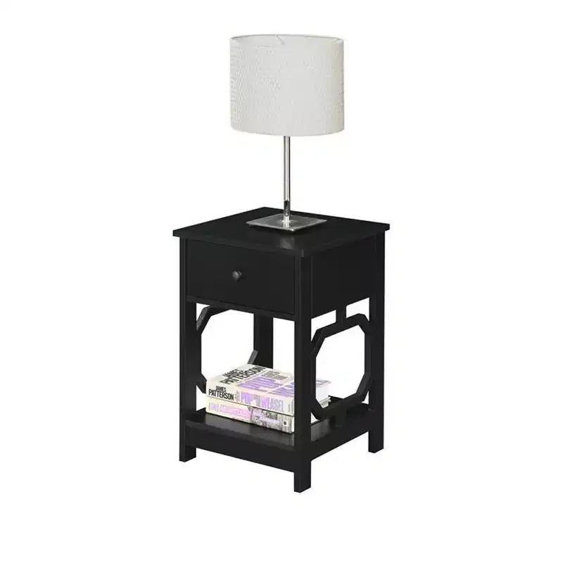 1-Drawer End Table with Octagon Side Design, Two-Tier Shelves and Pull-Out Drawer, Stylish Accent Table for Bedroom Storage