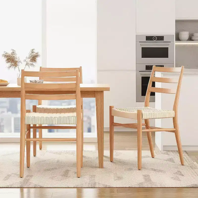 TUYOHW Mid Century Farmhouse Style Dining Chairs Set of 2,Dining Room Chairs with Woven Rope Seat & Sturdy Metal Frame