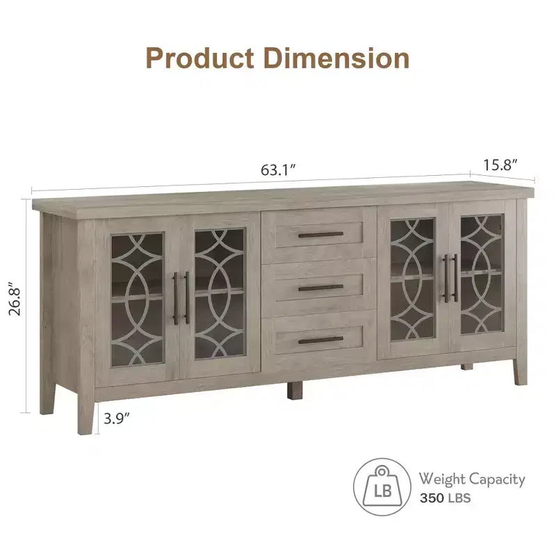 Farmhouse TV Stand for 70TV, MidCentury Media Console with 3 Drawers & 2 Doors, Kitchen Buffet Sideboard, Hallway Cabinet, Multipurpose Storage