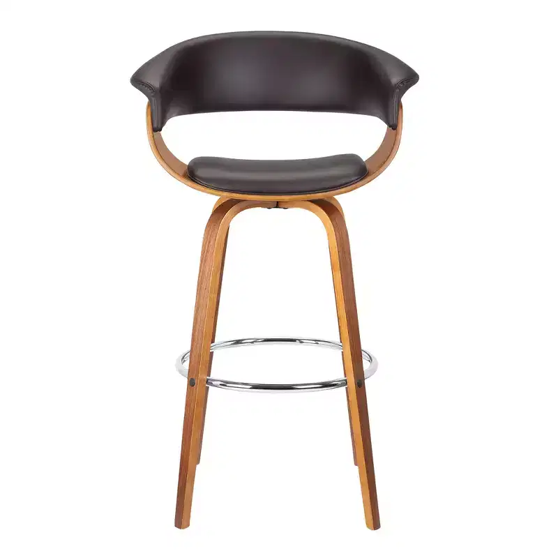 HomeRoots 31 Brown Faux Leather And Solid Wood Swivel Low Back Bar Height Bar Chair