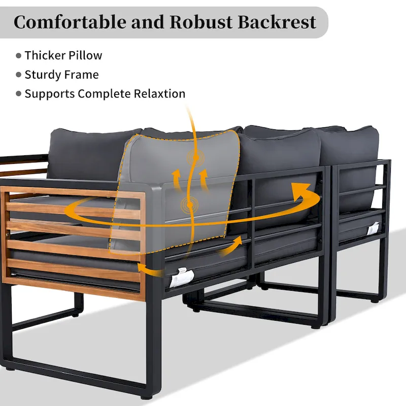 4-Pieces Patio L-shaped Conservation Sofa Set with Coffee Tables
