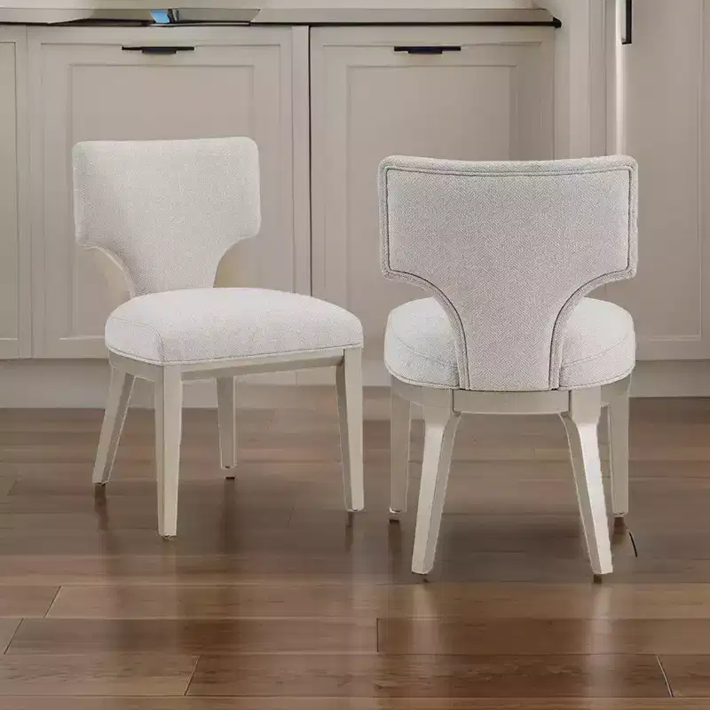 Royal Hampton 21 Inch Side Dining Chair Set of 2, Curved Backrest, Champagne Linen