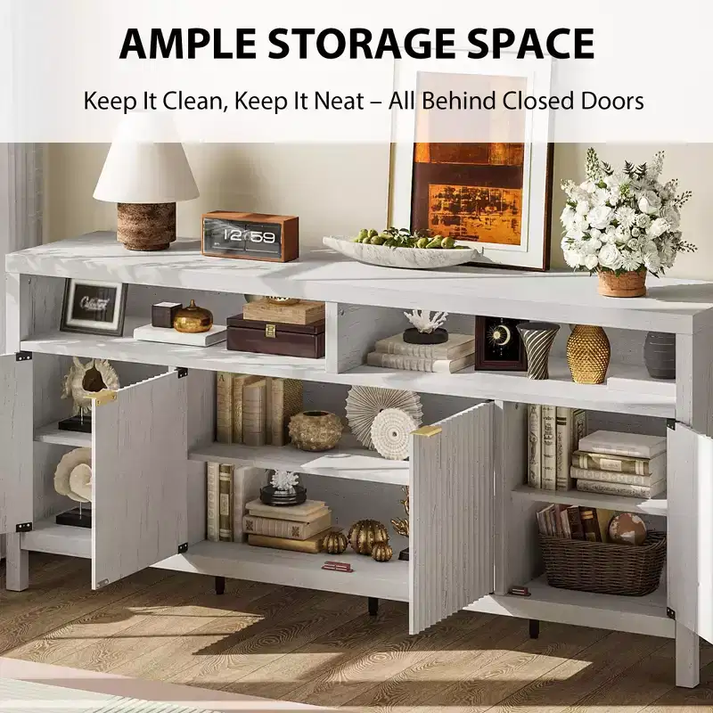 GustoWave 65.8 in Fluted Sideboard Buffet Cabinet, Modern Kitchen Storage Cabinet with Fluted Door, Elegant Wood Texture