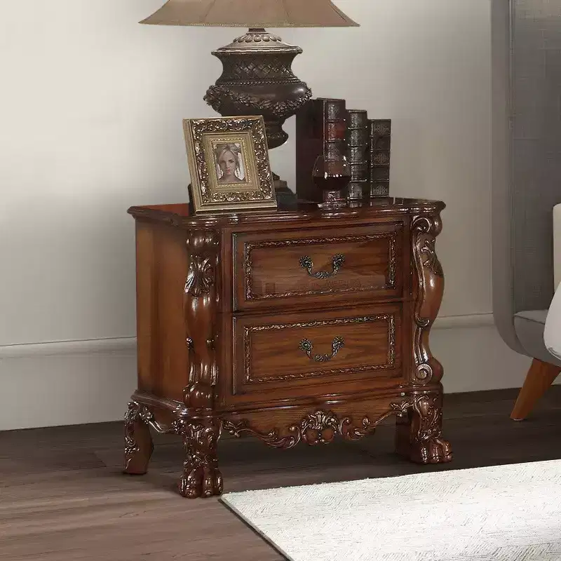 Royal Hampton Night Stand with Two Drawer In Traditional Style, Brown