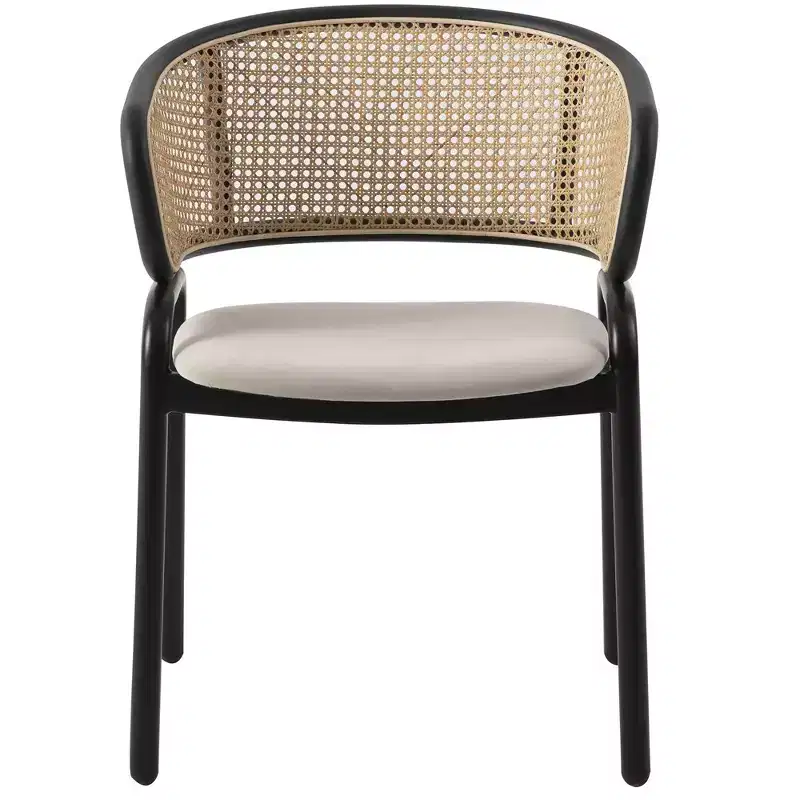 Velvet Upholstered Dining Chair with Woven Rattan Back, Set of 2