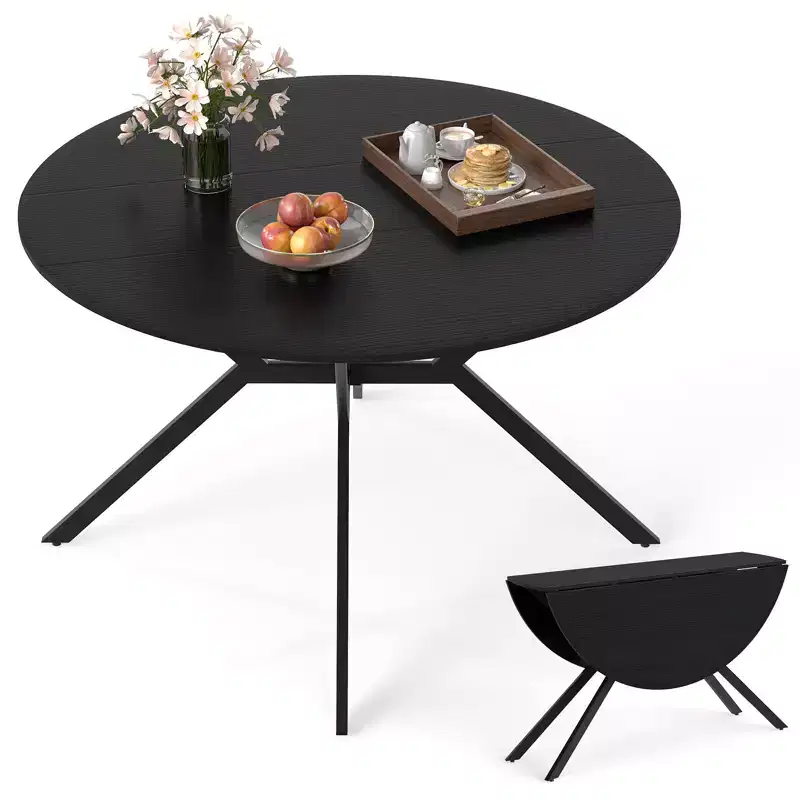 Costway Folding Dining Table 47 Extendable Round Kitchen Table w/Drop Leaves for Home