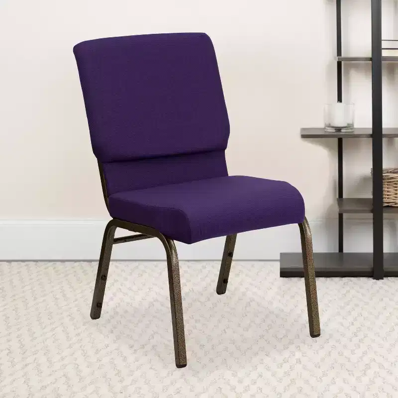 Emma and Oliver Stacking Auditorium Chair with 19 Seat - Royal Purple Fabric/Gold Vein Frame
