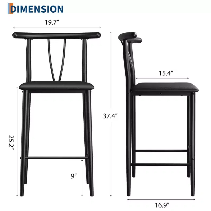 Counter Height Bar Stools Set of 2, Faux Leather Kitchen Counter Stools with Footrest & Metal Legs, Upholstered Armless Stool for Kitchen Island