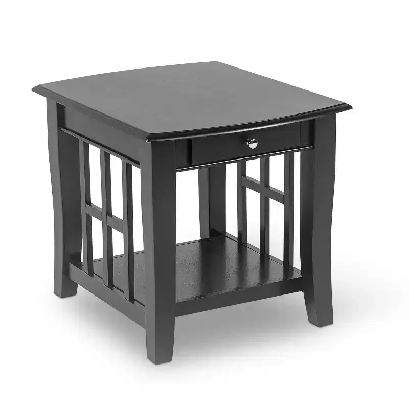 Steve Silver Co. Cassidy End Table Black: Square Veneer, Fixed Shelf, Drawer, Wood Frame, 23.5" Height