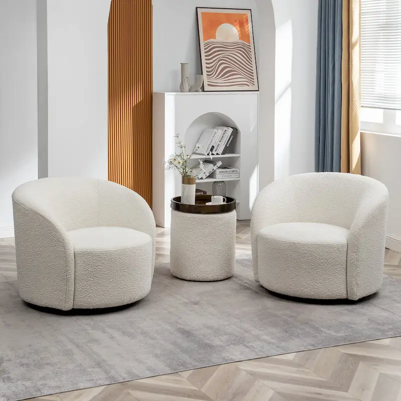 KINWELL 34 Wide Upholstered Swivel Accent Barrel Chair (Set of 2)
