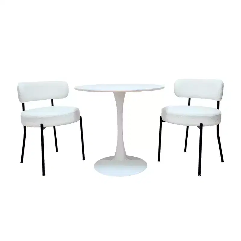 Mid-Century Modern Dining Chairs Set of 2, Round Upholstered with Curved Back & Metal Legs, Boucle Kitchen Dining Room Side Chairs