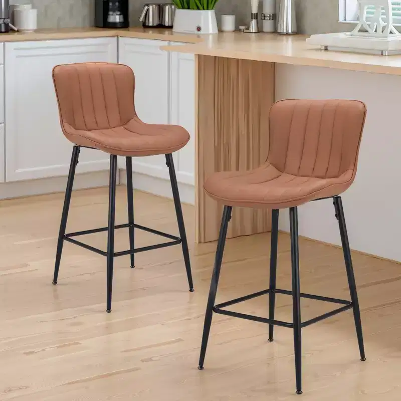 MAYEERTY Brown 2-Pack Faux Leather Counter Bar Stools, Modern Design for Kitchen Islands & Dining Rooms