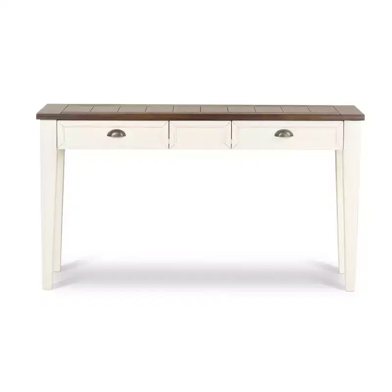 Farmhouse Sofa Table Dark Oak/White: Hardwood Construction, Mango Veneer, Storage Drawers