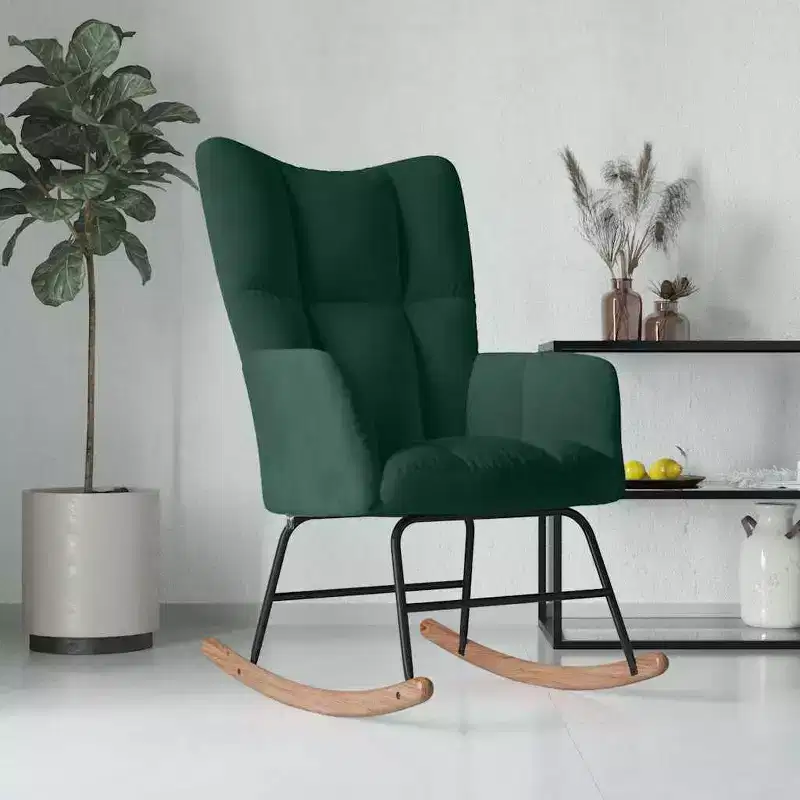 vidaXL Rocking Chair Accent Side Chair Padded Seat for Living Room Velvet - Dark Green Without Footrest