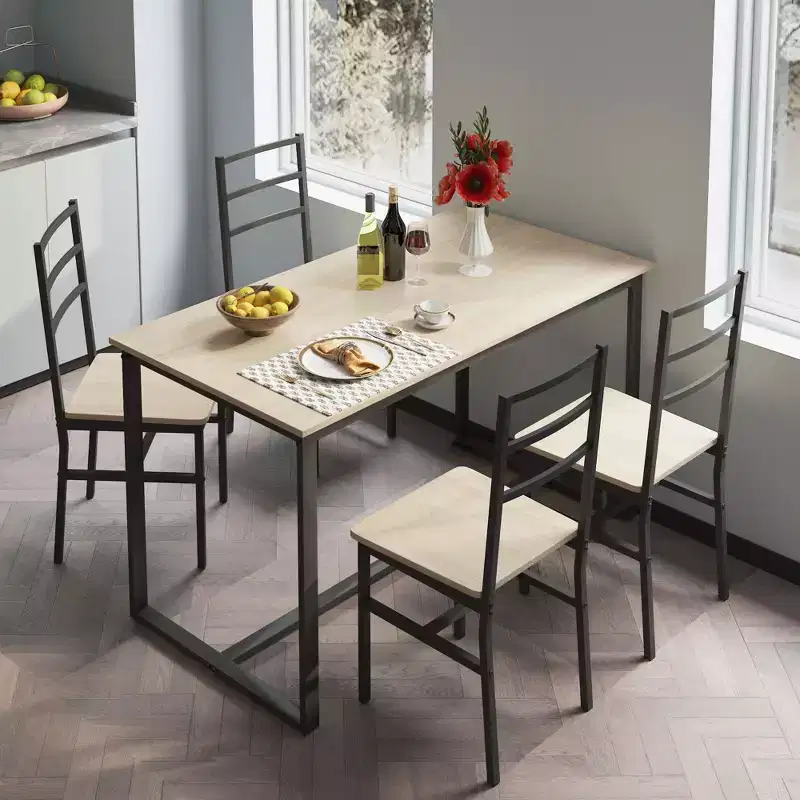 Okak 5-Piece Industrial Style Dining Table Set & Backrest Chairs for Dining Room,Restaurant,Metal & Wood Dinette Set for Family Dinner