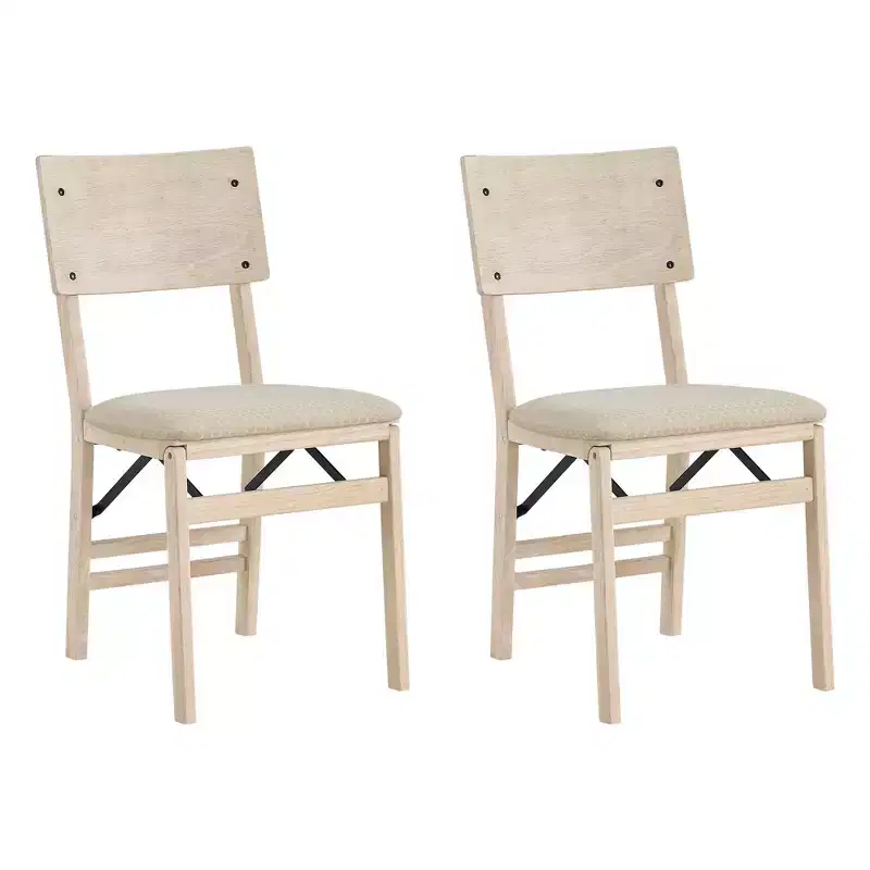 Stakmore Aztec Curved Back Premium Solid Wood Dining Table Folding Chair Set with Fabric Padded Upholstered Seat, Set of 2, Unfinished