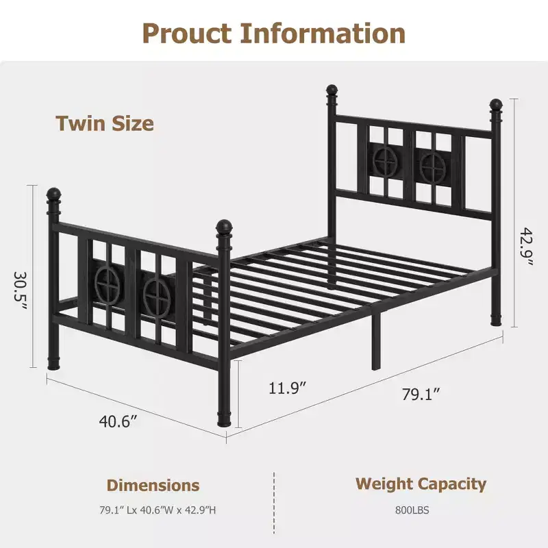 COZONY Metal Bed Frame with Headboard and Footboard, Vintage Circular Design, Noise-Free, Under Bed Storage, No Box Spring Needed