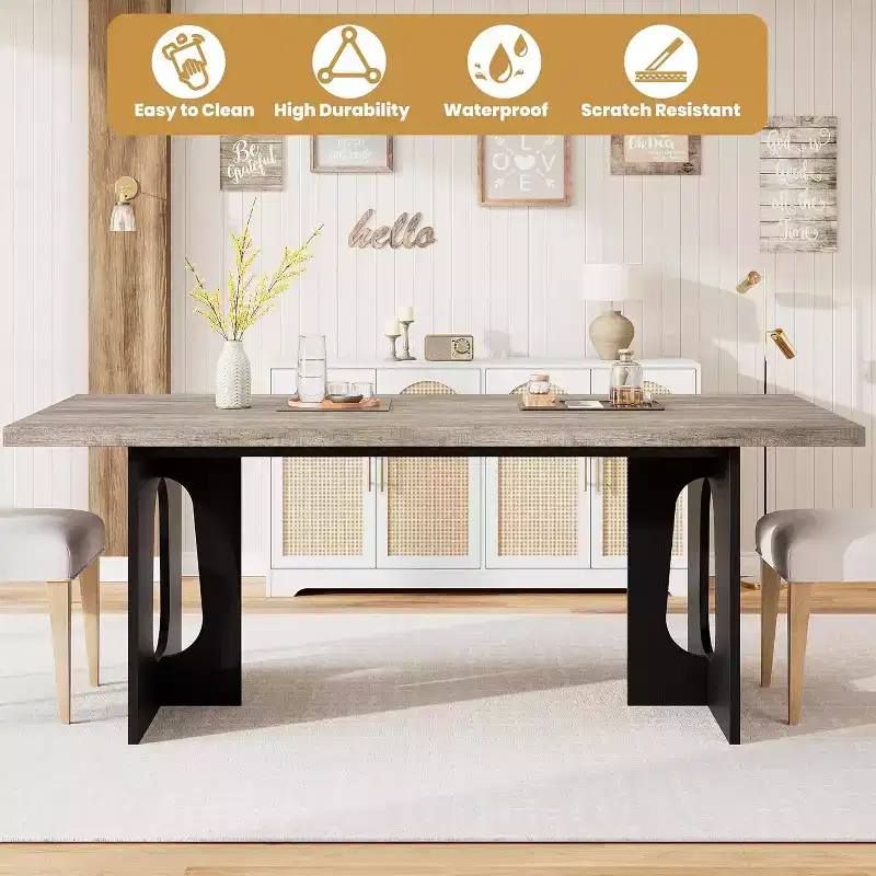 Dining Table for 6-8 People 71 Modern Long Kitchen Table with Large Tabletop & Heavy Duty Pedestal Legs, Dinner Table for Home, Conference Room