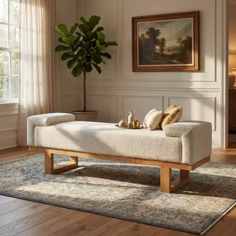 Christopher Knight Home Paulina Modern Rubberwood Boucle Upholstered Bench