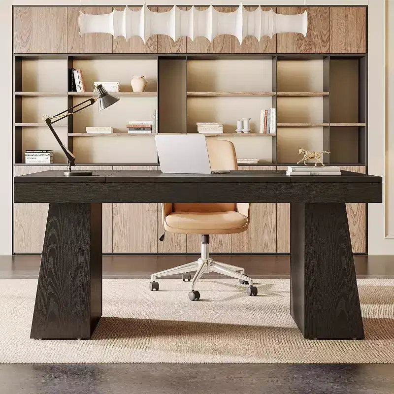 Lantine 55 Inches Home Office Executive Desk with Double Trapezoid Base