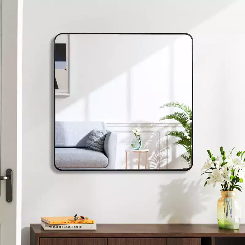 Black Metal Framed Square Bathroom Wall Mirror - Stylish & Durable
