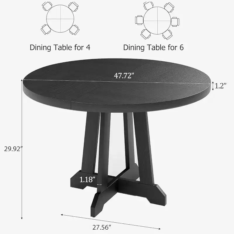 CuisinSmart 47'' Round Farmhouse Dining Table for 4 to 6 People, Large Wood Rustic Table with Sturty Legs, for Home Dining Room, No Chairs