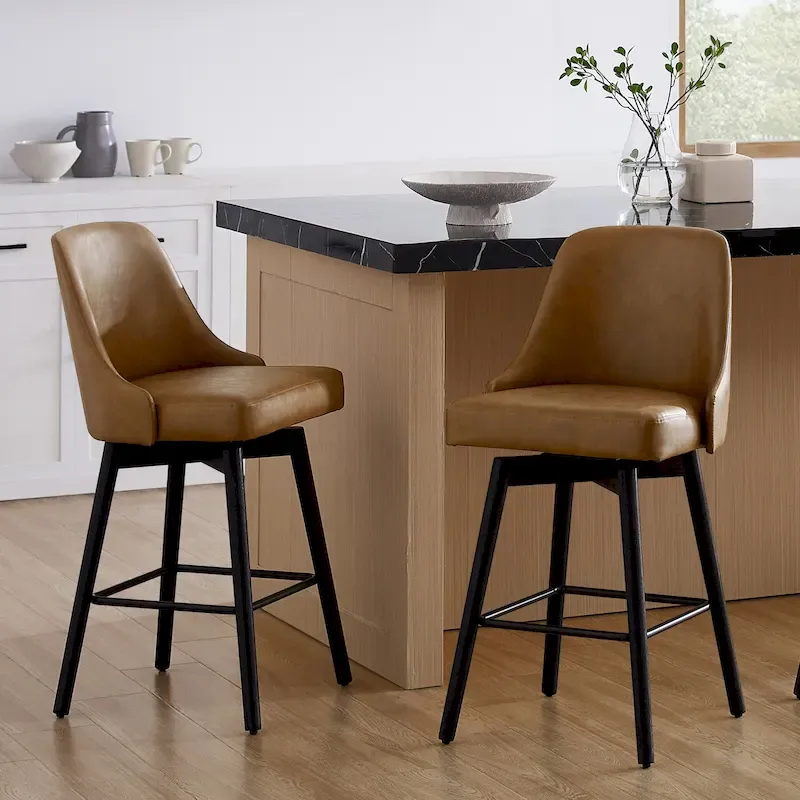 Set of 2 Upholstered Counter Height Swivel Barstool