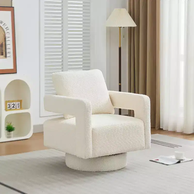 29.13 W Modern Square Swivel Accent Chair, 360 Degree Rotating Arm Chair with Open Back - ModernLuxe
