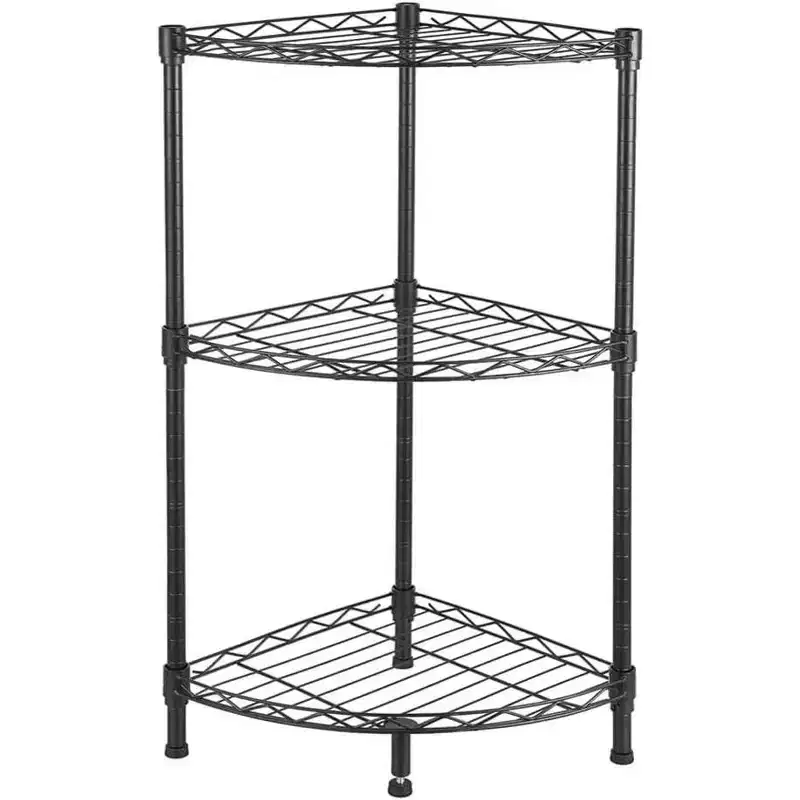 3 Tier Corner Shelf, Rustic Black Storage Display Rack for Bedroom, Living Room, Office, Kitchen, 13.8x13.8x31.5