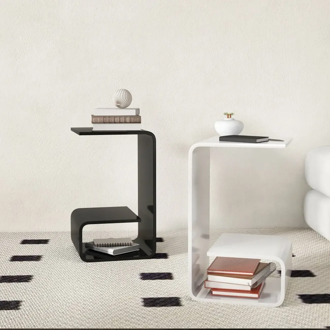 Minimalist Acrylic C-Shaped Side Table with Storage