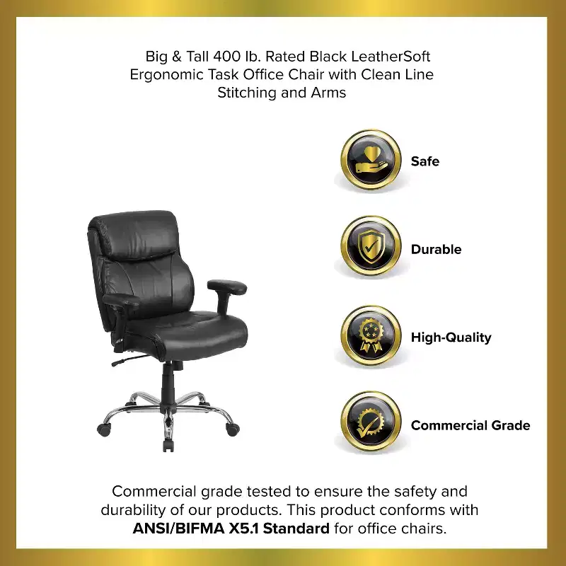 Emma and Oliver 400 lb. Big & Tall Mid-Back Swivel Clean Line Stitch Ergonomic Task Office Chair