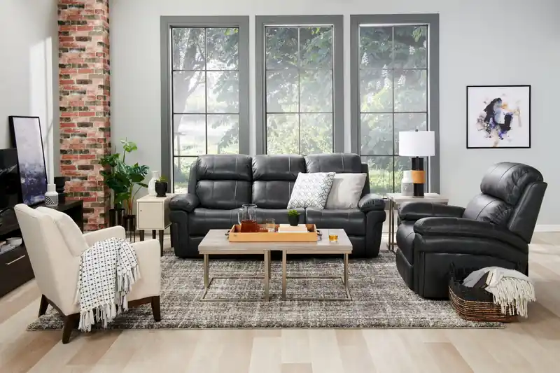 47 Modern Coffee Table - Grey and Pewter with Metal Base