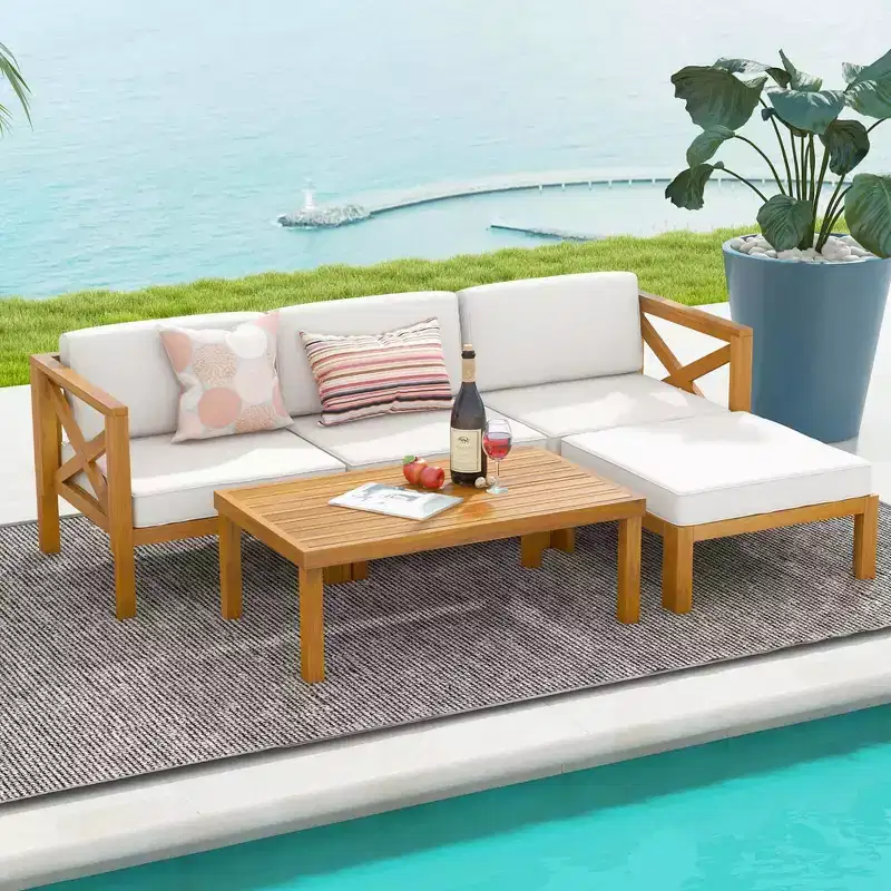 Costway 5 PCS Outdoor Conversation Furniture Set with 3 Chairs 1 Ottoman 1 Coffee Table
