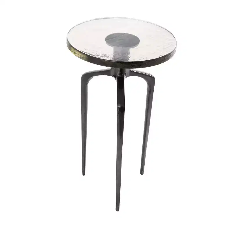 Olivia & May Aluminum Accent Table with Textured Glass Tabletop