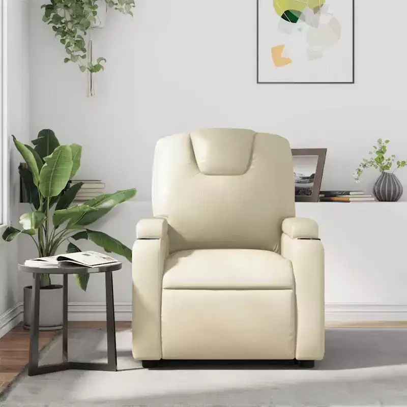 Massage Recliner Chair with 6-Point Vibration, Adjustable, Cream Leather