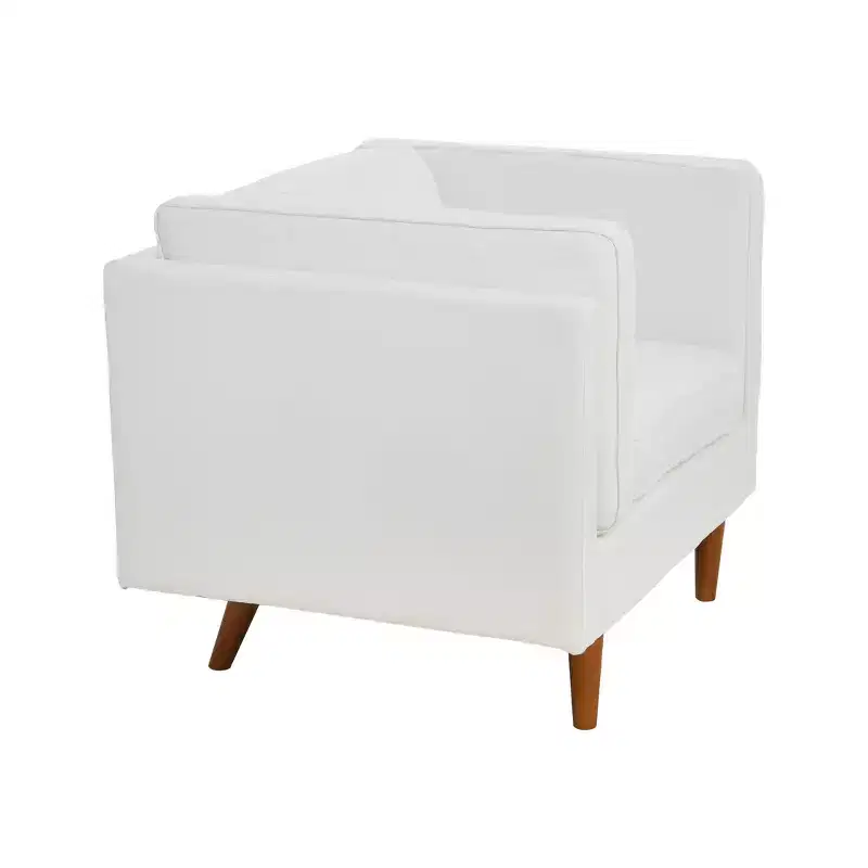 High-Sided Upholstered Accent Armchair Coastal White Pocket Spring Plywood Steel Frame