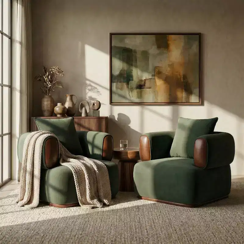 Christopher Knight Home Katia Modern Velvet Faux Leather Arm Chair with Pillow (Set of 2)