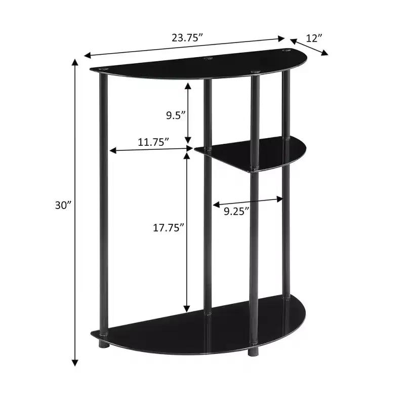 Breighton Home Designs2Go Classic Glass 3 Tier Display Entryway Hall Table in Black/Black
