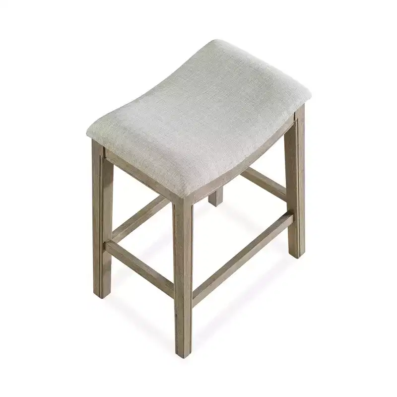 Grey Upholstered Backless Counter Stool, Reclaimed Oak Frame, 2-Pack