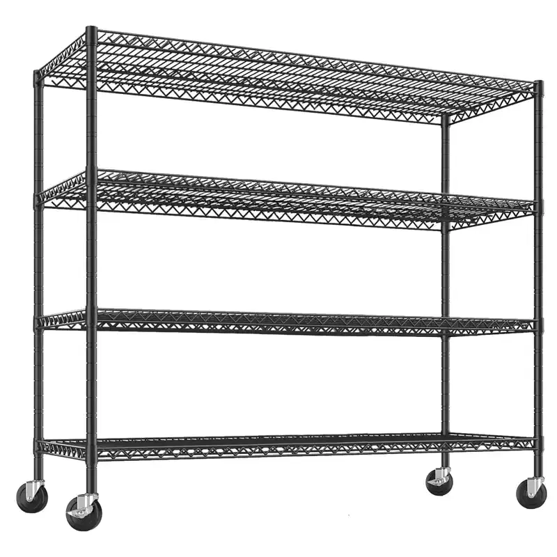 Adjustable Metal Shelf, Utility Storage Rack with Wheels, Heavy Duty Layer Rack for Laundry Restaurant Garage Pantry Kitchen Garage