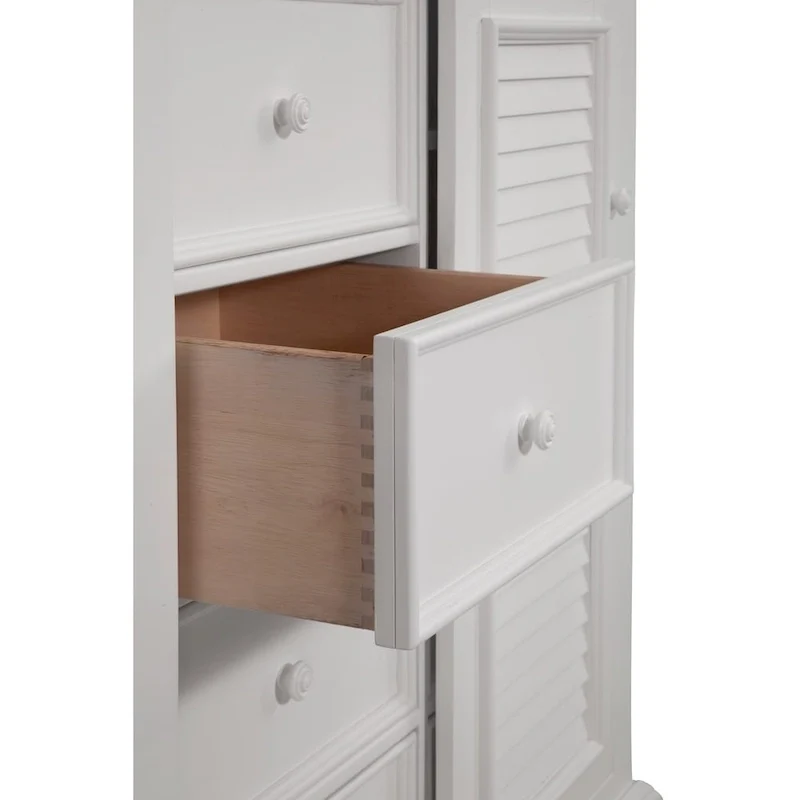 8-Drawer Gentleman's Chest with Sliding Louvered Door and Adjustable Shelves – Eggshell White, 1-Unit